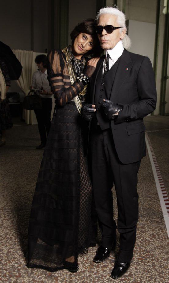 Ines De La Fressange And Karl Lagerfeld Backstage At The Chanel Spring/Summer 2011 Show