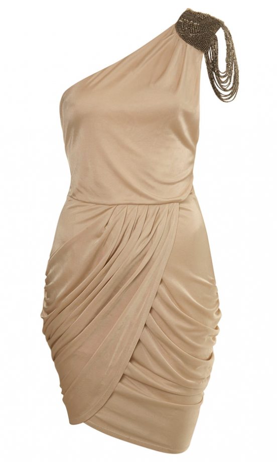 Miss Selfridge Beige Slinky 1 Shoulder Dress, £45
