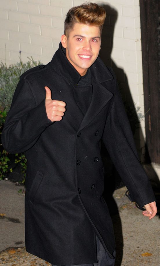Aiden Grimshaw Looks Sleek In A Black Pea Coat Leaving The X Factor Studios In London