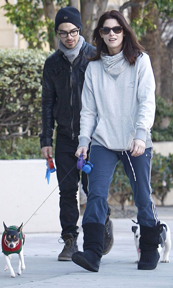 Ashley Greene And Joe Jonas Take Their Dogs For A Walk In LA 2010