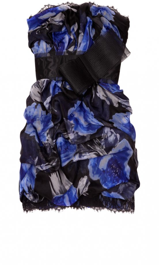 Notte By Marchesa Strapless Print Ruched Lace Dress £777
