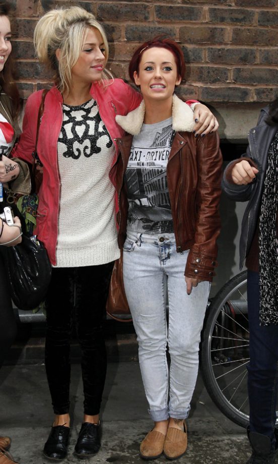 X Factor Girl Group Belle Amie Members Sophia Wardman And Rebecca Creighton Wears A Tan Aviator By Topshop