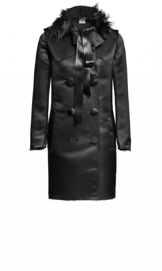Lanvin For H&M Black Satin Coat With Faux Fur Collar £199.99