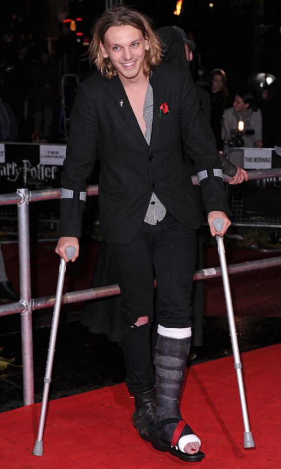 Jamie Campbell Bower With A Broken Leg And Painted Toe Nails At The Harry Potter And The Deathly Hallows London Film Premiere 2010
