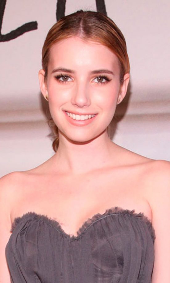 Emma Roberts Shows Off Her Strapless Dress With A Slicked Back Updo Hairstyle At The Lanvin For H&M Haute Couture New York Fashion Show 2010