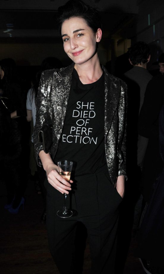 Erin O'Connor Adds Glam To Her Off-Duty Look With A Sequin Jacket At The 30 Years Of ID Magazine Party 2010