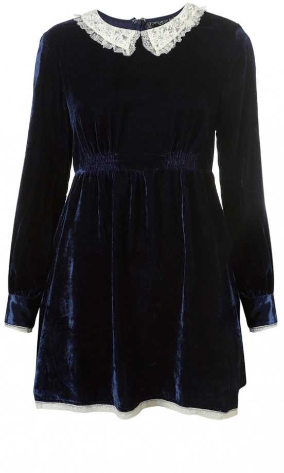 Topshop Velvet Peter Pan Lace Collar Dress, £95