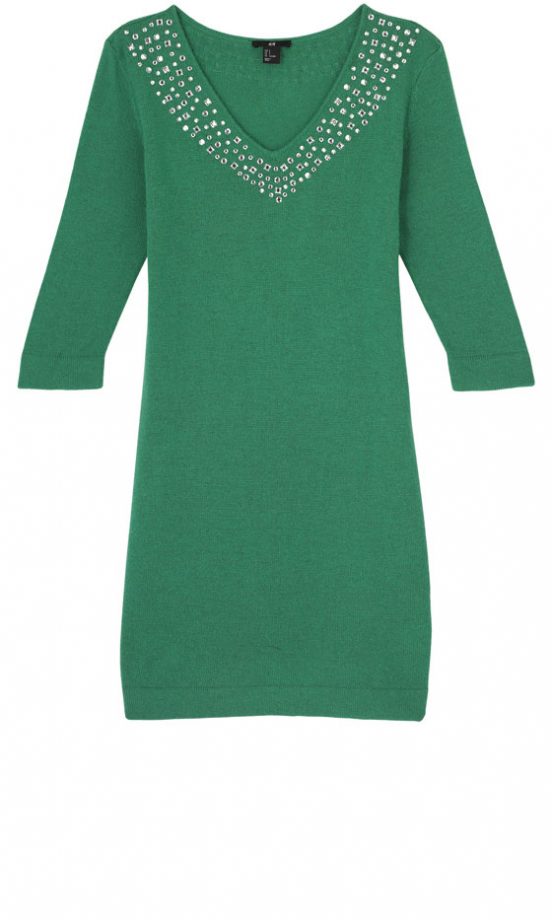 H&M Green Knit Dress With Jewelled Neckline £34.99 - In Store Only