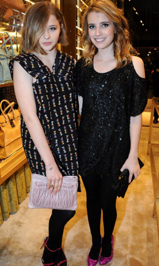 Chloe Moretz And Emma Roberts Carrying Miu Miu Clutch Bags At The Miu Miu London Store Opening Party 2010