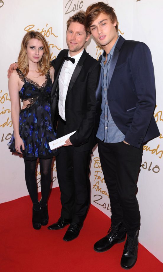Emma Roberts Poses With Christopher Bailey And Douglas Booth At The British Fashion Awards 2010