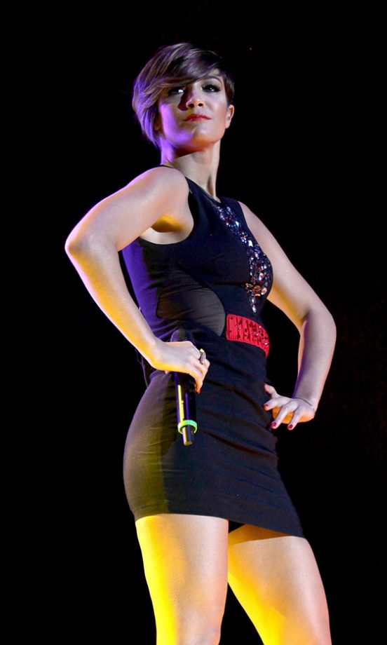 Frankie Sandford Shows Her Fab Figure On Stage At The Capital FM Jingle Bell Ball 2010