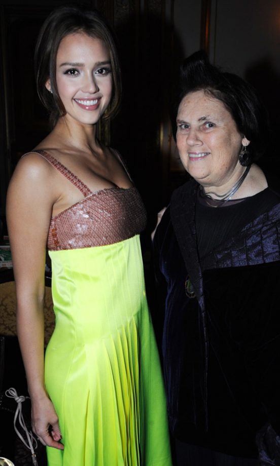 Jessica Alba Chats To Fashion Journalist Suzy Menkes At The Miu Miu London Store Opening Party 2010