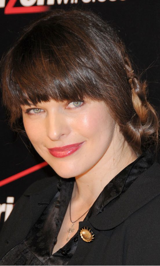 Milla Jovovich Wearing A Plaited Bun Hairstyle, February 2008