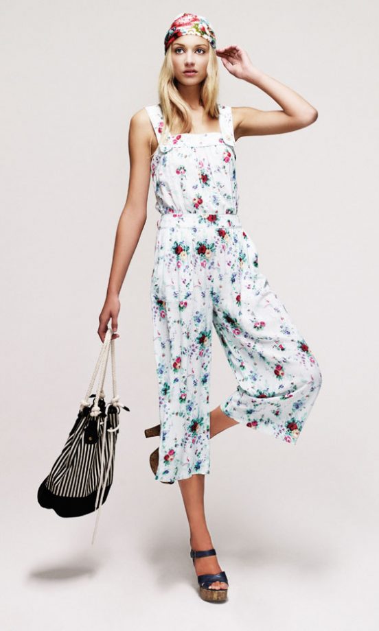 New Look Floral Jumpsuit, £28.99, Stripe Bag, £14.99, Head Scarf, £7.99 And Wedge Cork Shoes, £22.99 - In Stores Soon