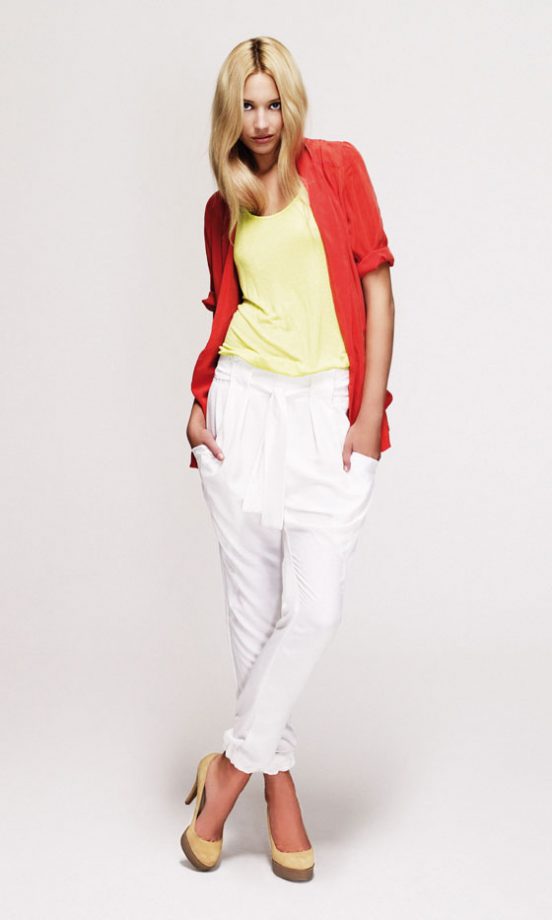 New Look Red Blazer, £24.99, Yellow Vest Top, £3.99, Harem Trousers, £21.99 And Suede Court Shoes, £29.99 - In Stores Soon