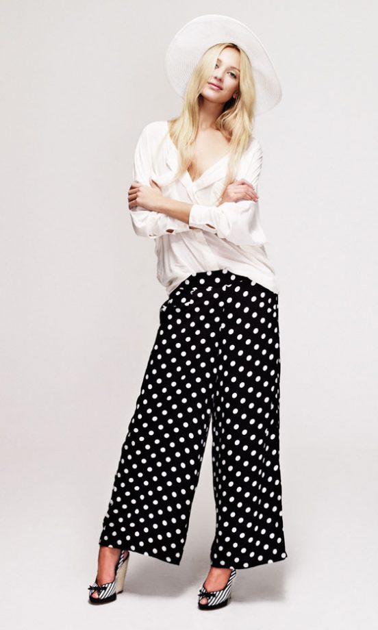 New Look White Shirt, £21.99, Polka Dot Trousers, £28.99, White Sun Hat, £7.99 And Stripe Wedges, £24.99 - In Stores Soon