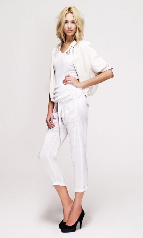 New Look Cropped Jacket, £27.99, White V-Neck Vest, £16.99, White Trousers, £24.99 And Black Shoes, £29.99 - In Stores Soon