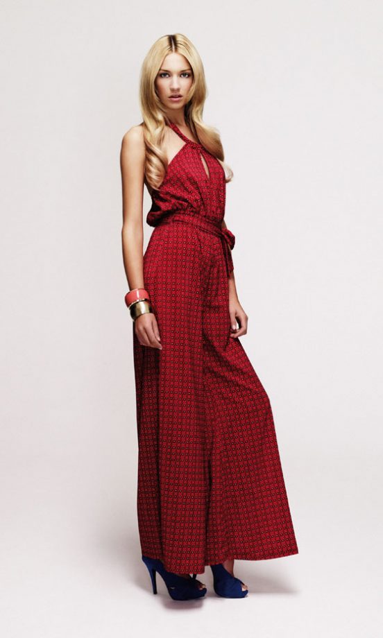 New Look Red Wide Leg Jumpsuit, £34.99, Coral Bangle, £4.99 And Blue Shoes, £29.99 - In Stores Soon