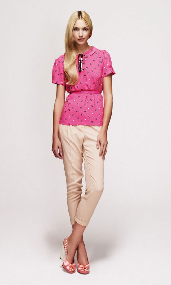 New Look Ditsy Print Top, £21.99, Nude Capris, £26.99, Pink Belt, £4.99, Glasses, £4.99 And Wedges, £24.99 - In Stores Soon