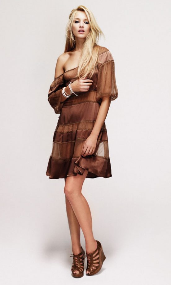 New Look Chiffon Panel Dress, £59.99, Gold Hoops, £0.99 And Brown Wedges, £22.99 - In Stores Soon