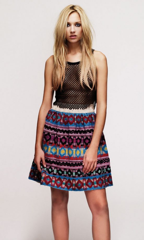 New Look Black Cropped String Vest, £16.99 And Heavily Embroidered Full Skirt, £49.99 - In Stores Soon