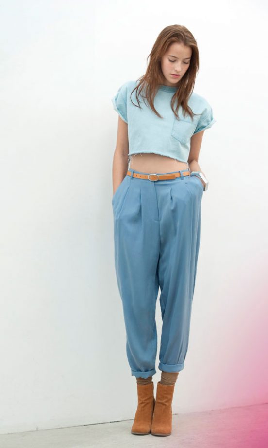 Asos Denim Crop Tee, £28, High Waist Peg Trousers, £32 And Anvil Boots, £75