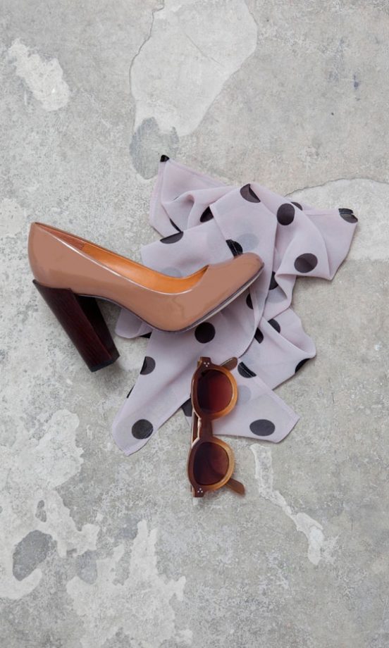 We Love This Leg-Lengthening Nude Shoe And Polka Dot Scarf From Asos