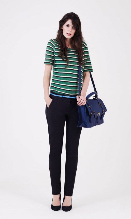 Warehouse Striped Tee, £22, Belt, £20, Skinny Trousers, £48 And Satchel, £65