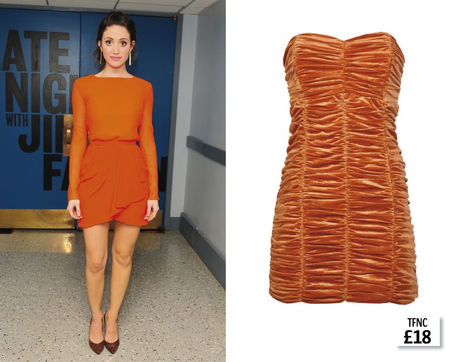 Emmy Rossum rocks Spring/Summer's hottest shade tangerine