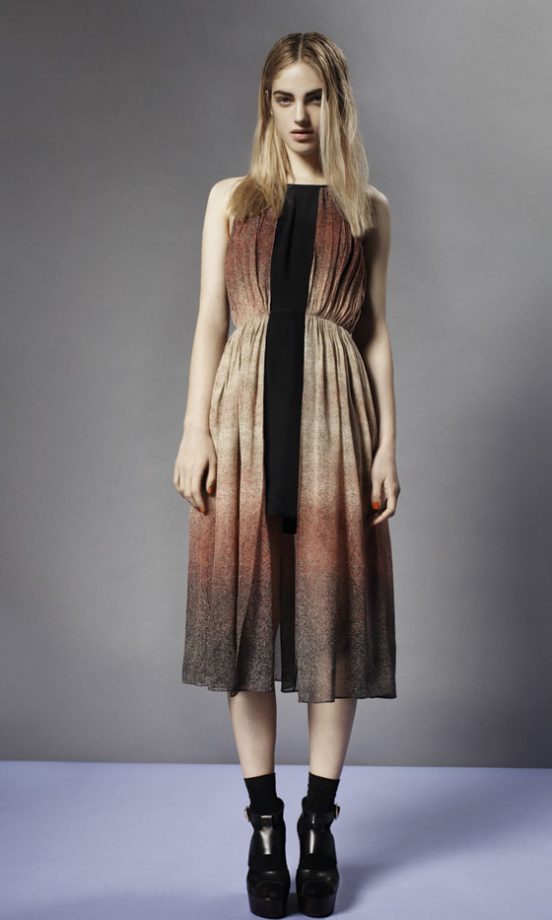 Topshop Multicoloured Dress With Black Panel, Black Ankle Socks And Ankle Boots