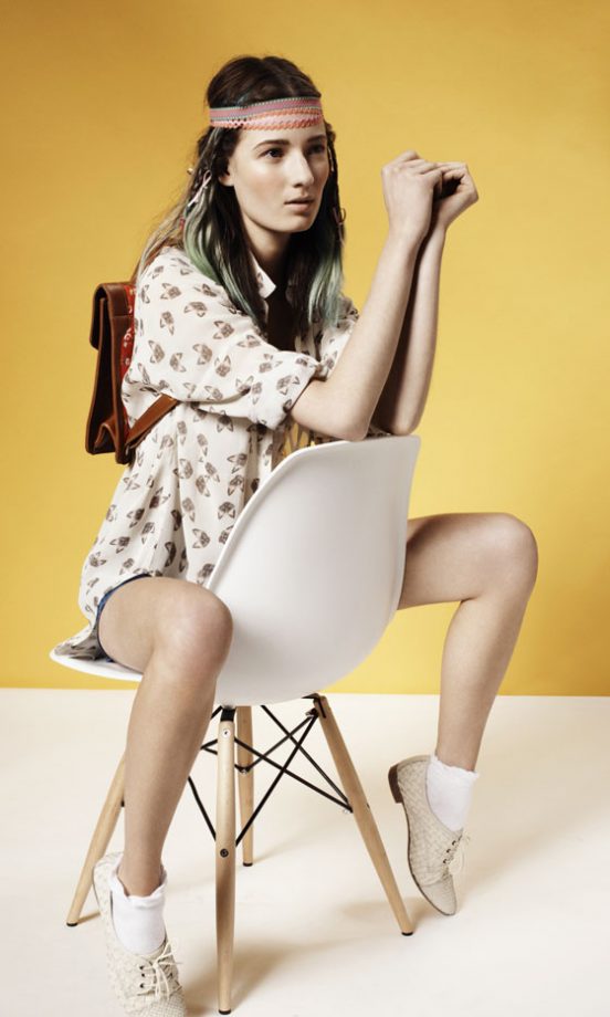 Topshop Cat Print Blouse, Red Satchel And Plaited Brogues