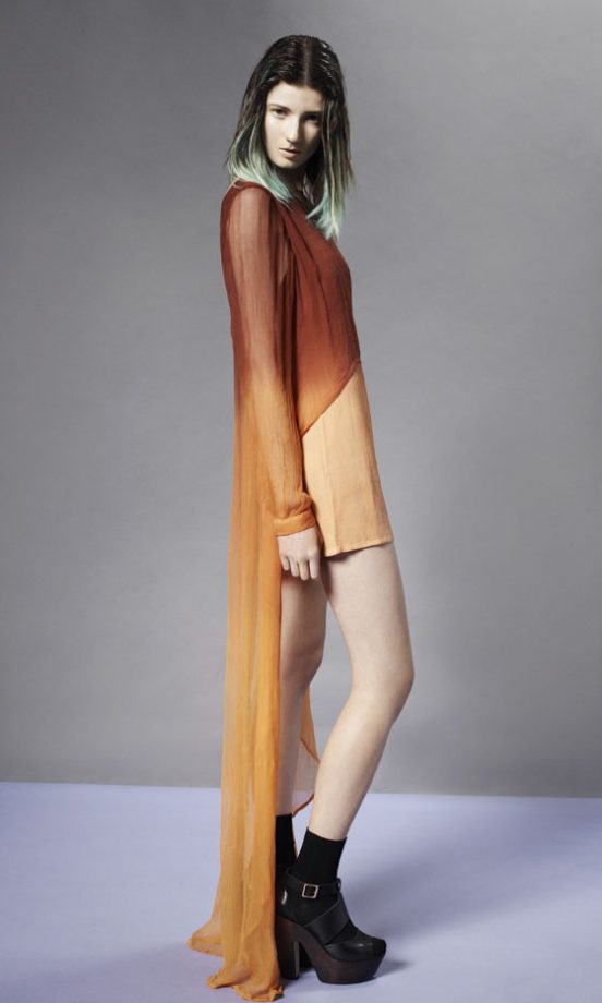 Topshop Orange, Rust And Peach Long Hem Dress And Black Ankle Boots