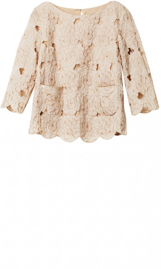 H&M Peach Floral Embroidered Scallop Edge Top With Pockets, Spring/Summer 2011