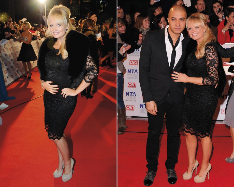 Emma Bunton pregnant on the red carpet at the NTA 2011 wearing a black lace dress with fiance