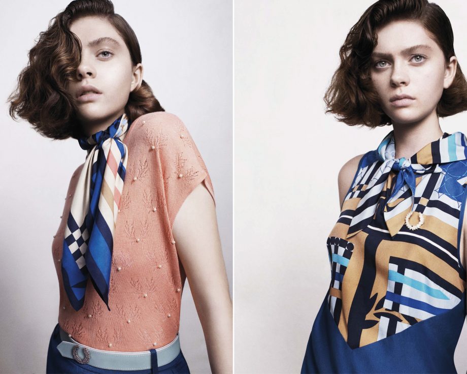 A model wears two looks from the Richard Nicoll for Fred Perry collection in the new campaign