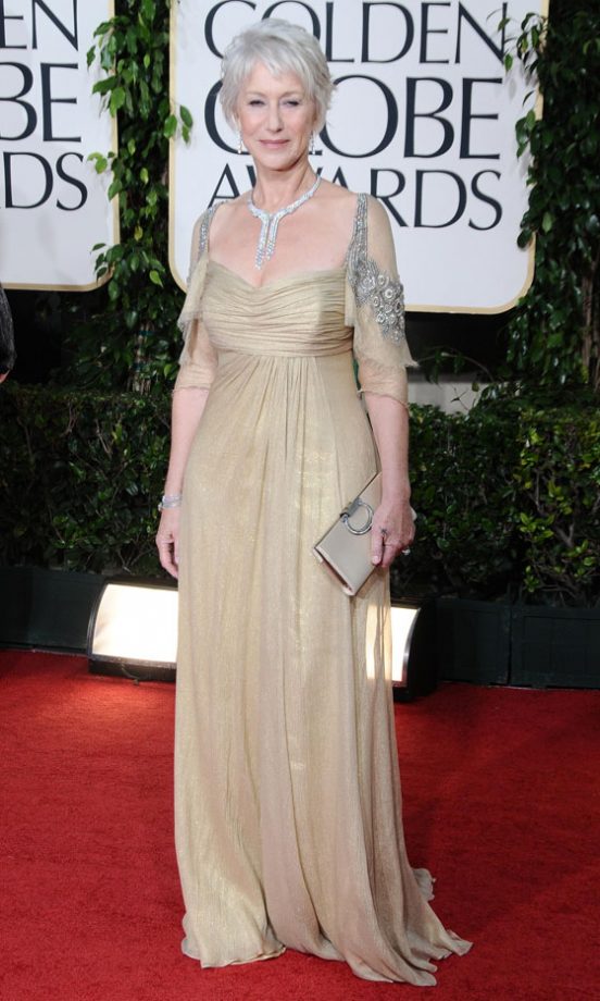Helen Mirren Wearing Badgley Mischka At The Golden Globe Awards, 2011