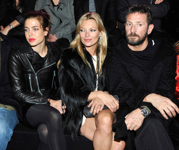 Kate Moss sits front row at the Etam Lingerie show with Charlotte Casiraghi and Stefano Pilati either side of her