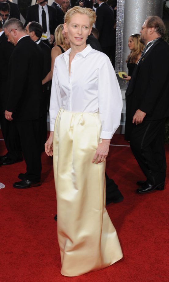 Tilda Swinton Wearing A Jil Sander Dress At The Golden Globe Awards, 2011