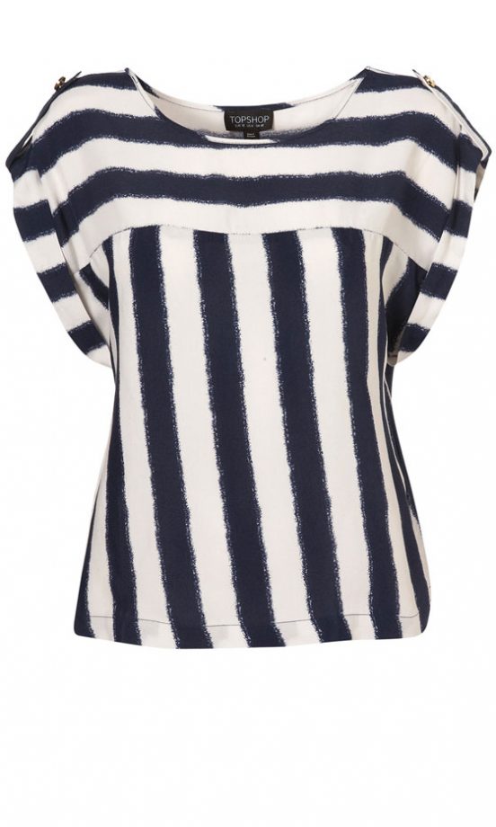 Topshop Navy Stripe Gold Button Tee, £34