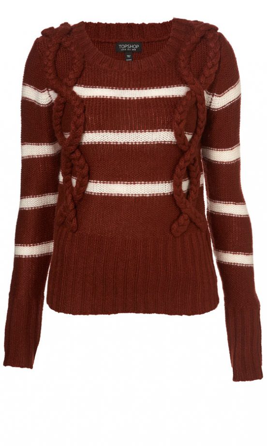 Topshop Red Knitted Stripe Cable Jumper, £46