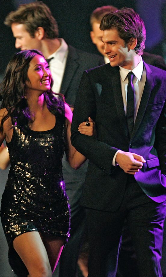 Brenda Song And Andrew Garfield Collect The National Critics Award For The Social Network At The 2011 Palm Springs Film Awards
