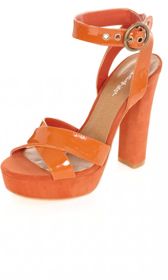 Miss Selfridge Orange Block 70s Heel, £45