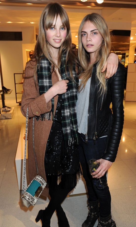Edie Campbell And Cara Delevingne At The Harrods Shoe Salon Launch