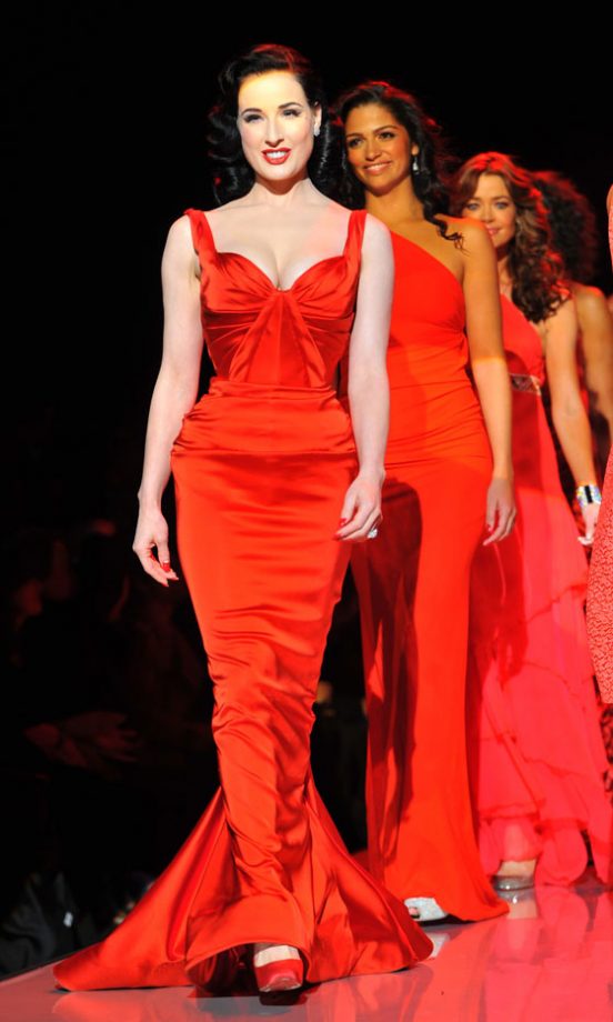 Dita Von Teese And Models On The Catwalk At The Heart Truth's Red Dress Fashion Show 2011