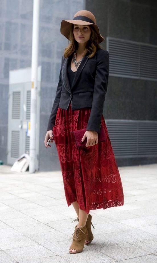Olivia Palermo Flies The Flag For The British High Street In A Topshop Skirt During London Fashion Week, 2011