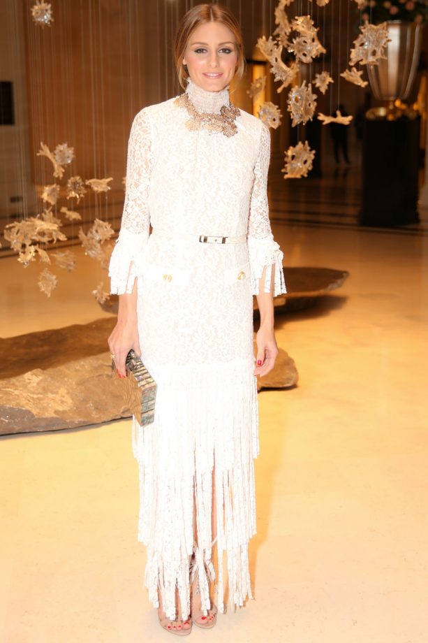 Olivia Palermo Wears An Alessandra Rich Lace Fringed Dress At A Book Launch In Paris, 2014