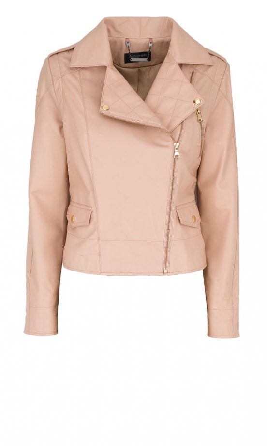 Pastel Peach Softens A Leather Jacket By Marks & Spencer