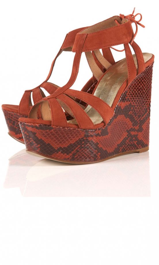 Topshop Orange Snake Print Wedge, £75
