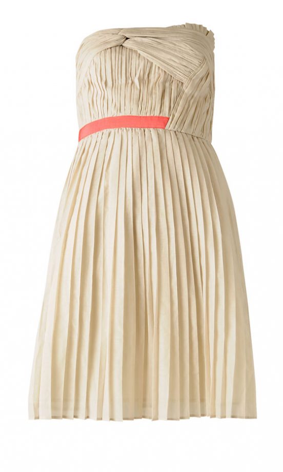 Mango Pleated Bandeau Dress With Ribbon Waist (In Stores Only)