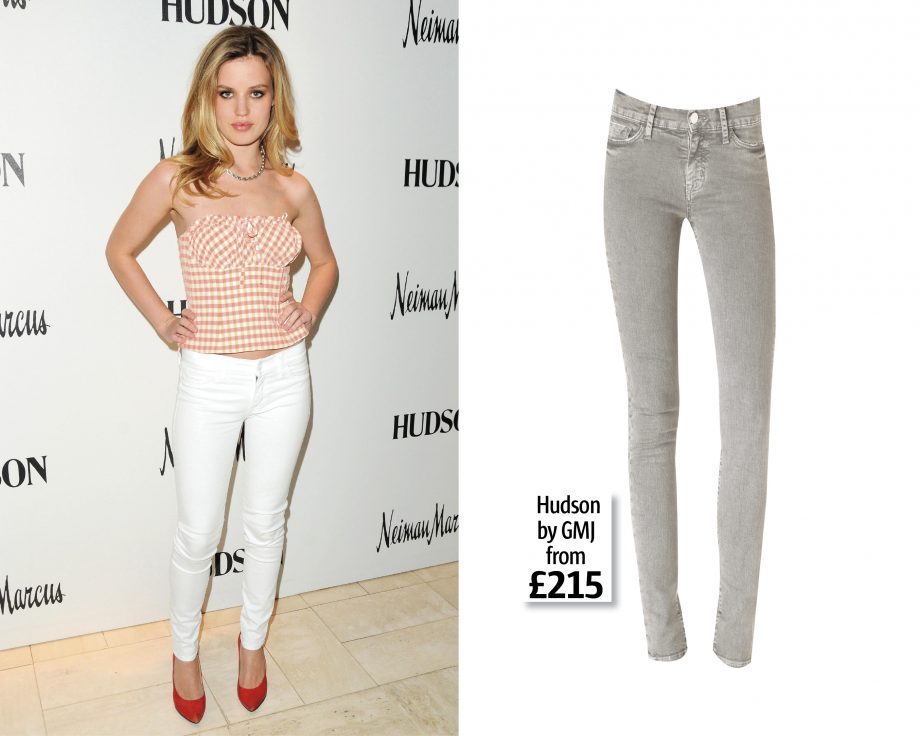 Georgia May Jagger launches her jeans collection for Hudson wearing a pair of figure-hugging white jeans
